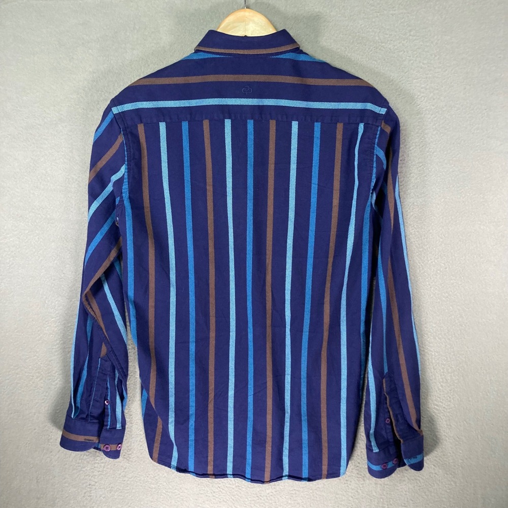PRISTINO Mens Regular Fit Long Sleeve Button Down Shirt Size‎ L Blue Stripe - Picture 2 of 11